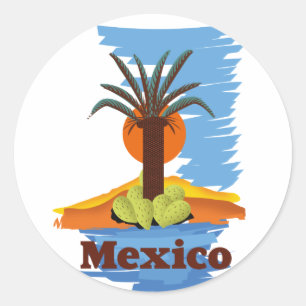 Vintage mexikanisches Palm-Cartoon-T-Shirt Runder Aufkleber