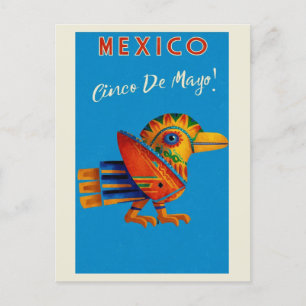 Vintage-Mexiko-bunter Vogel Cinco De Mayo Postkarte