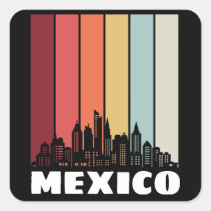 Vintage Mexiko CDMX-Stadtbild Retro-Sonnenuntergan Quadratischer Aufkleber