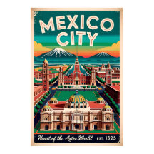 Vintage-Mexiko-Stadt-Illustration Retro-Reise