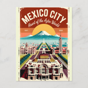 Vintage-Mexiko-Stadt-Illustration Retro-Reise Postkarte