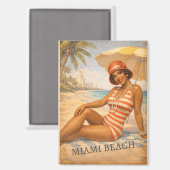 Vintage Miami Beach 1920s Pin-Up Magnet (Vorderseite/Rückseite)