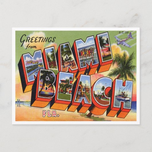 Vintage Miami Beach Postkarte (Vorderseite)
