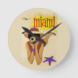 Vintage Miami Beach Runde Wanduhr