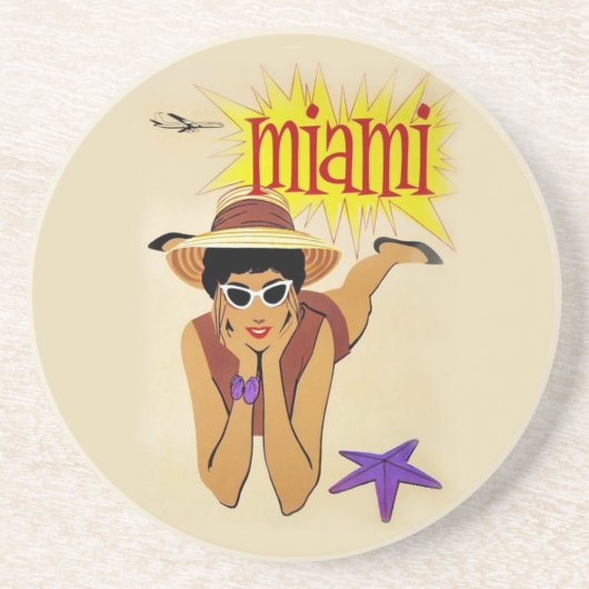 Vintage Miami Beach Sandstein Untersetzer (Vorne)