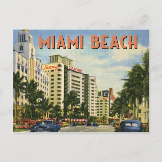 Vintage Miami Beach Street Szene Postkarte (Vorderseite)