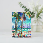 Vintage Miami Florida Aquarellmalerei Postkarte (Stehend Vorderseite)