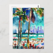 Vintage Miami Florida Aquarellmalerei Postkarte (Vorne/Hinten)