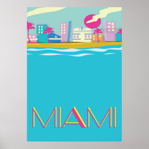 Vintage Miami-Reiseplakat aus den 1980er Jahren Poster