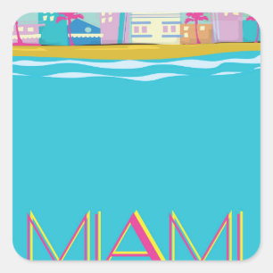 Vintage Miami-Reiseplakat aus den 1980er Jahren Quadratischer Aufkleber