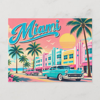 Vintage Miami Retro Postkarte | Vibe Florida Stran