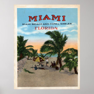 Vintage Miami- und Coral Gablesflorida Reise Poster
