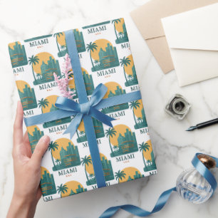 Vintage Miami USA – Retro-Strand-Skyline Geschenkpapier