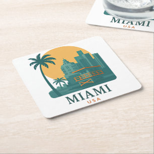 Vintage Miami USA – Retro-Strand-Skyline Rechteckiger Pappuntersetzer