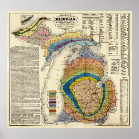 Vintage Michigan Geological Map (1865) Poster (Vorne)