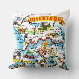 Vintage Michigan Greetings Map Kissen