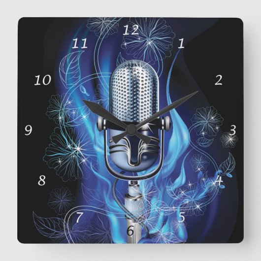 Vintage Microphone Quadratische Wanduhr (Vorderseite)