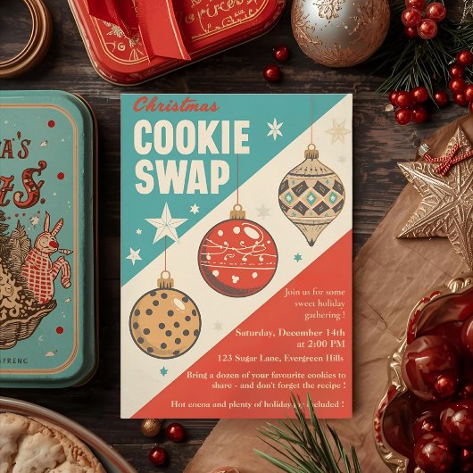 Vintage Mid-Century Christmas Cookie Swap Einladung