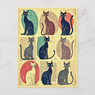 Vintage Mid-Century Modern Katzen Postkarte