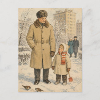 Vintage Mid-Century Winterfamilien Spaziergang Nos Postkarte