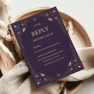 Vintage Midnight Botanical RSVP Karte
