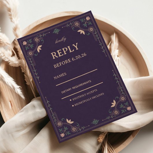 Vintage Midnight Botanical RSVP Karte