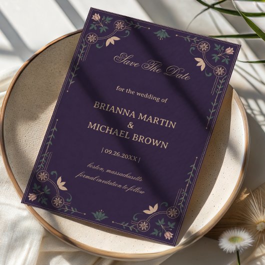 Vintage Midnight Botanical Save The Date