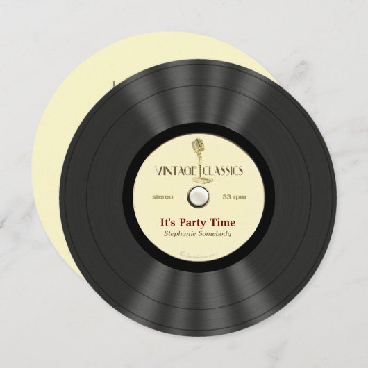 Vintage Mikrofon-Vinylaufzeichnungs-Party Einladung (Vorne/Hinten)