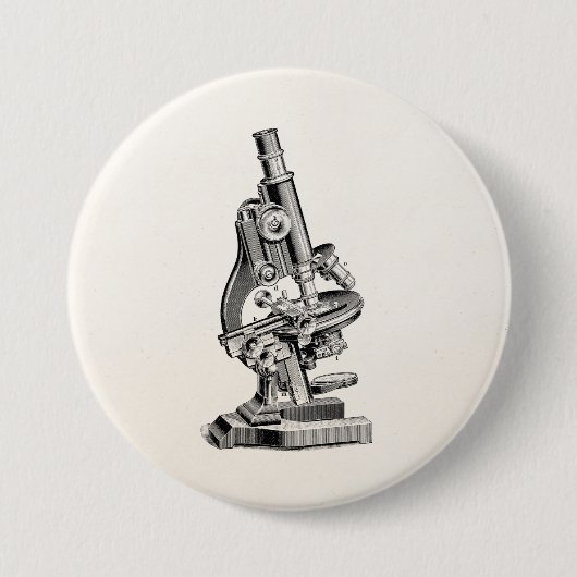 Vintage Mikroskop-Illustration Retro Steampunk Button (Vorderseite)