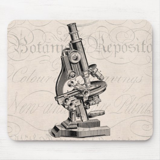 Vintage Mikroskop-Illustration Retro Steampunk Mousepad (Vorne)