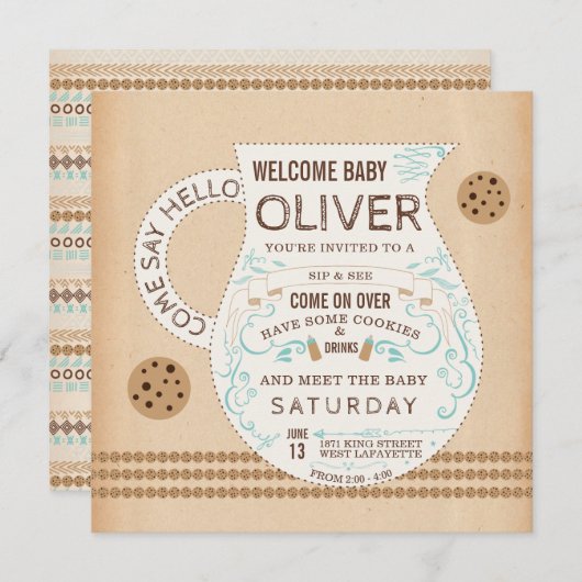 Vintage Milch & Cookies Kinderdusche Einladung (Vorne/Hinten)