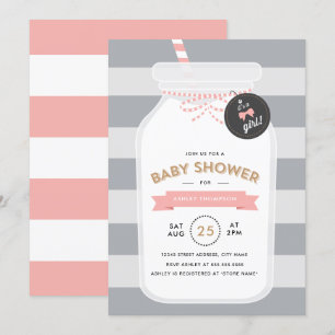 Vintage-Milchflaschen-Baby-Shower-Einladung - Rosa Einladung