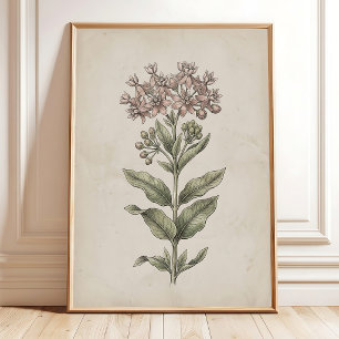 Vintage-Milchweed-Blumen-Farmhouse-Wandkunst-Leinw Poster