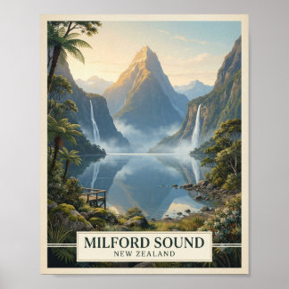 Vintage Milford Sound Neuseeland Reiseplakat Poster