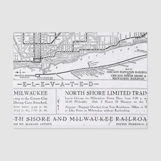 Vintage Milwaukee Eisenbahnkarte Seidenpapier (Vorderseite)