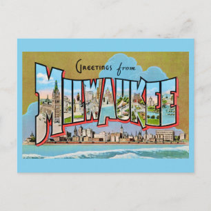 Vintage Milwaukee-Grußkarte auf blauem Hintergrund Postkarte