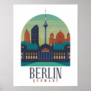 Vintage Minimal Berlin Deutschland Skyline Reise Poster