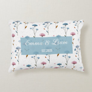 Vintage Minimal Blau und Rosa Floral Personalisier Dekokissen
