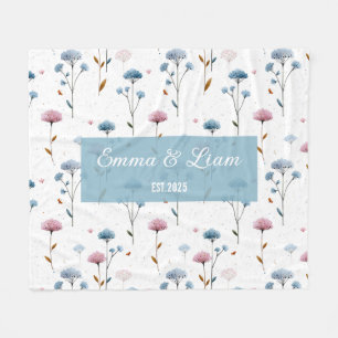 Vintage Minimal Blau und Rosa Floral Personalisier Fleecedecke