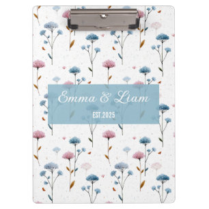 Vintage Minimal Blau und Rosa Floral Personalisier Klemmbrett