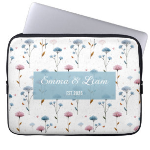 Vintage Minimal Blau und Rosa Floral Personalisier Laptopschutzhülle