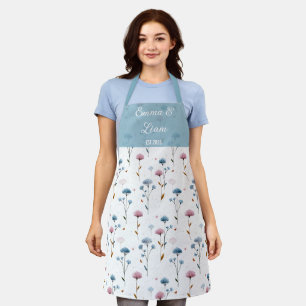 Vintage Minimal Blau und Rosa Floral Personalisier Schürze