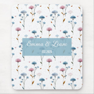 Vintage Minimal Blau und Rosa Florales Personalisi Mousepad
