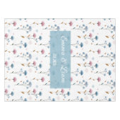Vintage Minimal Blue and Pink Floral Personalized Tischdecke (Vorderseite (Horizontal))