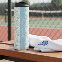 Vintage Minimalist Dusty Blue Cream Floral Script