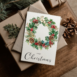 Vintage Minimalist Merry Christmas Wreath Feiertagskarte