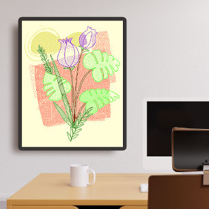Vintage Minimalist Rot Gelb Abstrakt Floral Punkt Poster