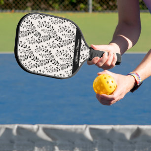 Vintage Minimalist Schwarz Creme Blumen Schrift Pickleball Schläger