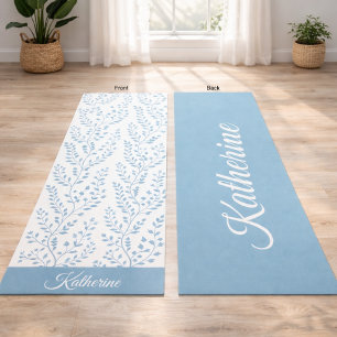 Vintage Minimalist Staubblau-Creme-Blumen-Script Yogamatte