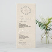 Vintage-minimalistische Hochzeitsdinner-Menükarte Programm (Stehend Vorderseite)